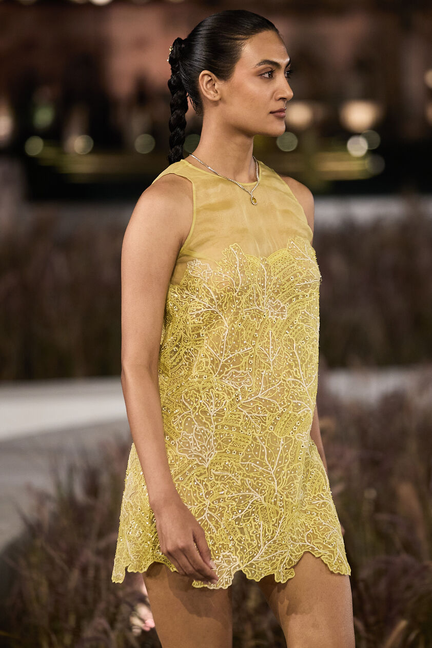 Summerleaf Embroidered Applique Silk Dress - Yellow, Yellow, image 3